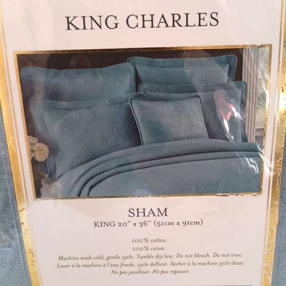 Historic Charleston Foundation King  Charles Shams Set Of 2 NEW Blue Textured. - Picture 8 of 16